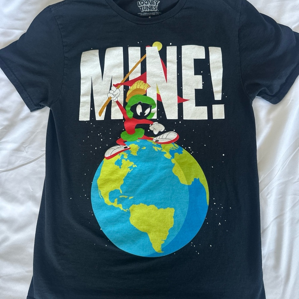Looney Tunes Graphic Tee Men's Small Black Marvin Martian Mine Cartoon Shirt WB